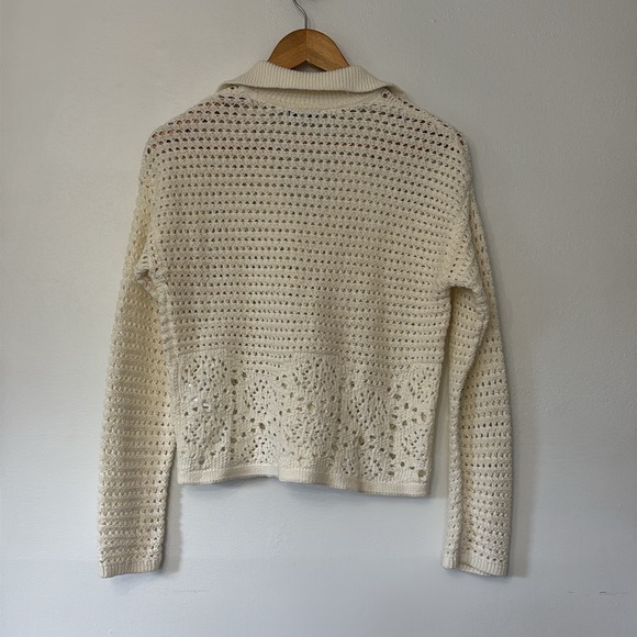 Madewell Crochet Polo Eyelet Long sleeve Open Knit LooseKnit Sweater euro summer - Picture 8 of 9